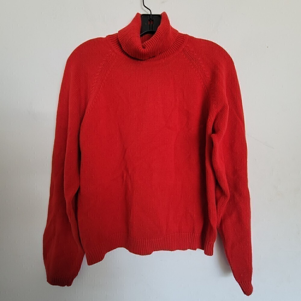 Jeanne Pierre Ribbed Jersey Knit Crimson Red Long Sleeve Turtleneck Sweater Med
